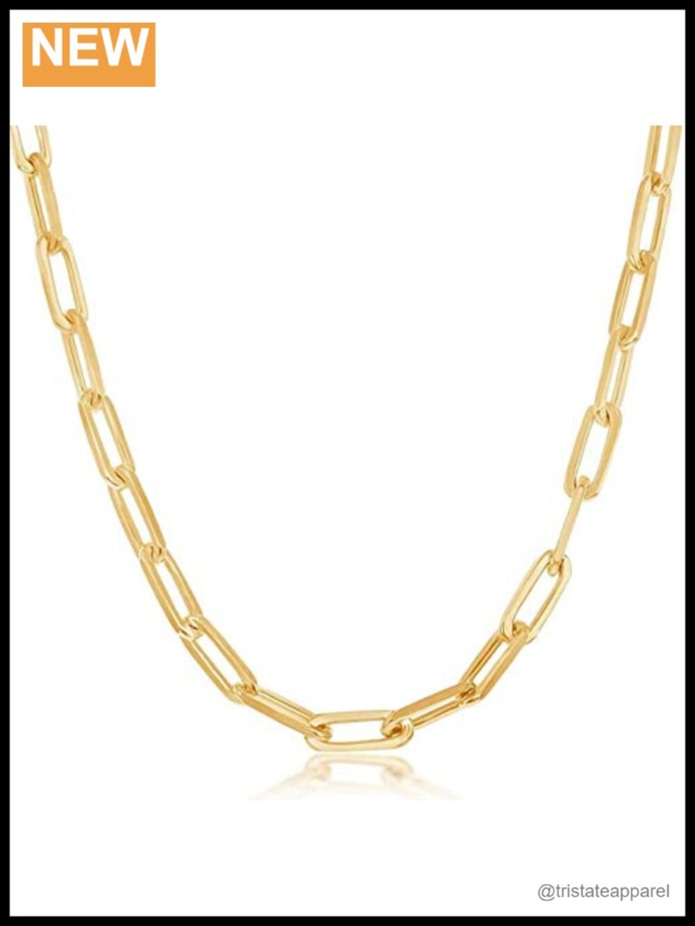 Paperclip Chain Necklace 925 Sterling Silver 14K Gold Plated 5.5mm Italian
